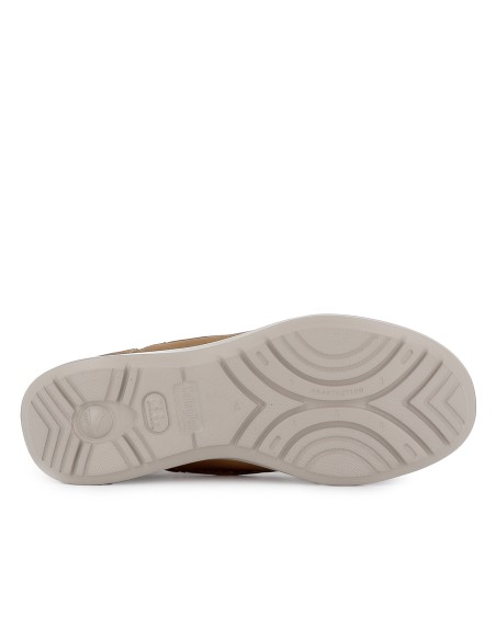 Zapato cordones plano y brodon en la pala hombre beige