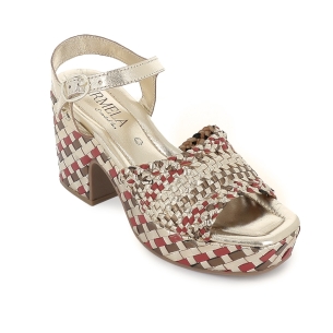 Sandalia piel trenzada con hebilla y tacon plataforma mujer burdeos 2