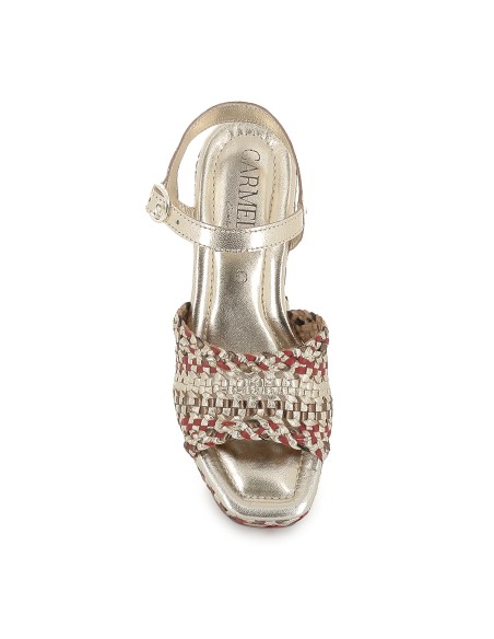 Sandalia piel trenzada con hebilla y tacon plataforma mujer burdeos