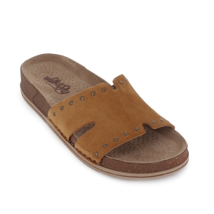 Zueco piel serraje tachas plano y piso blando mujer cuero 2