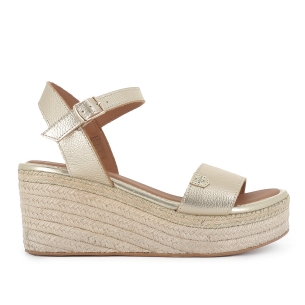 Alpargata yute piel lisa combi con cuña y hebilla mujer dorado