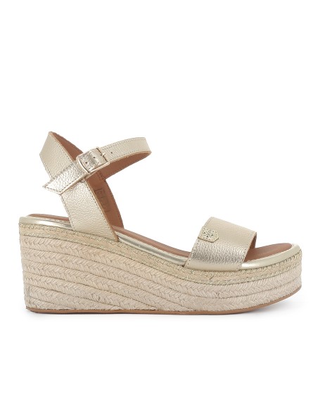 Alpargata yute piel lisa combi con cuña y hebilla mujer dorado