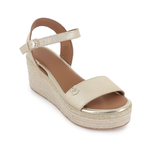 Alpargata yute piel lisa combi con cuña y hebilla mujer dorado 2