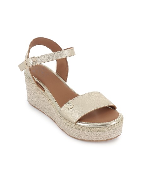 Alpargata yute piel lisa combi con cuña y hebilla mujer dorado