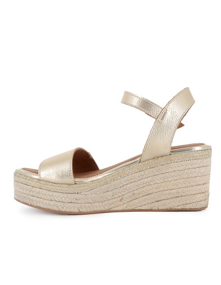 Alpargata yute piel lisa combi con cuña y hebilla mujer dorado