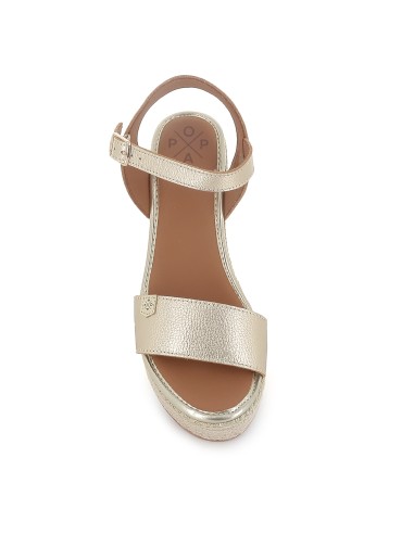 Alpargata yute piel lisa combi con cuña y hebilla mujer dorado