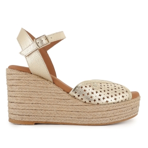 Alpargata yute piel calados geometricos hebilla mujer dorada