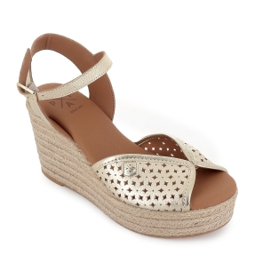 Alpargata yute piel calados geometricos hebilla mujer dorada 2