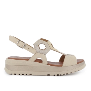 Sandalia piel combi ligera con plantilla acolchada mujer beige