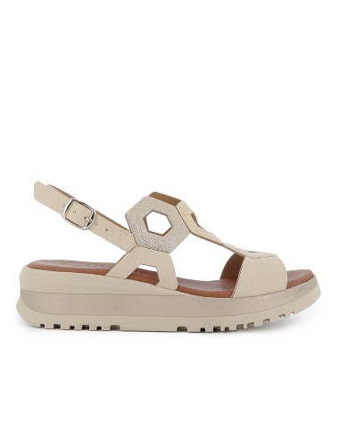 Sandalia piel combi ligera con plantilla acolchada mujer beige