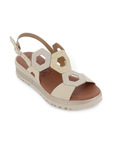 Sandalia piel combi ligera con plantilla acolchada mujer beige