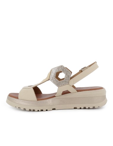 Sandalia piel combi ligera con plantilla acolchada mujer beige