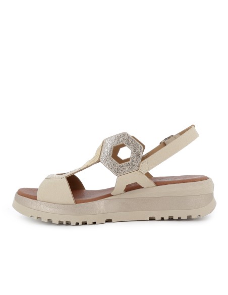 Sandalia piel combi ligera con plantilla acolchada mujer beige