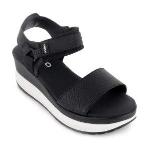 Sandalia piel vegana y textil con velcro plataforma mujer negro 2
