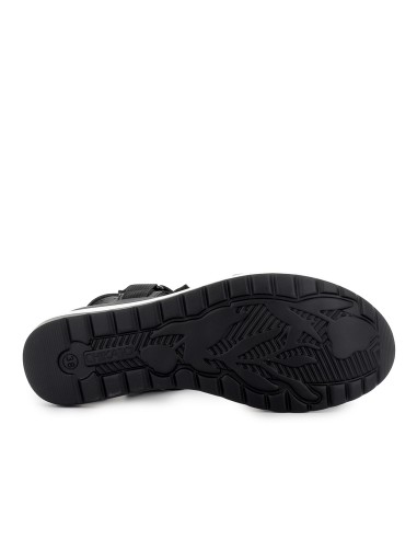 Sandalia piel vegana y textil con velcro plataforma mujer negro