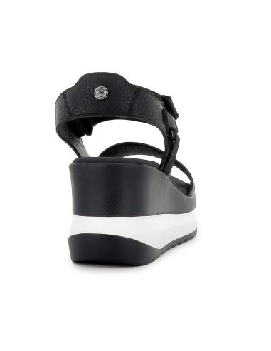 Sandalia piel vegana y textil con velcro plataforma mujer negro