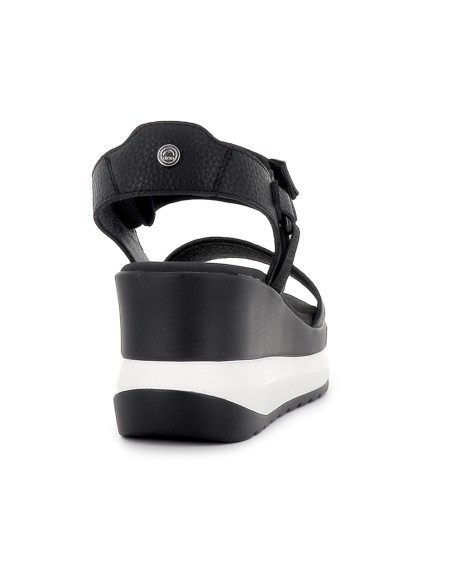 Sandalia piel vegana y textil con velcro plataforma mujer negro