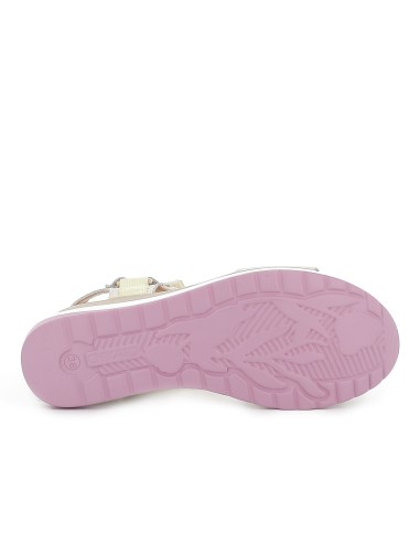 Sandalia piel vegana y textil con velcro plataforma mujer beige