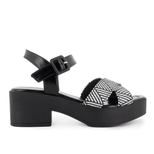 Sandalia piel y tiras con hebilla mujer negro