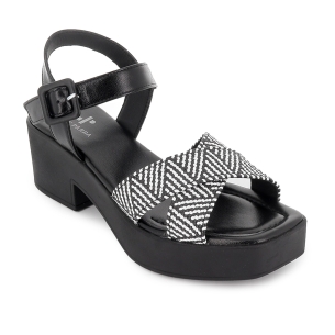 Sandalia piel y tiras con hebilla mujer negro 2