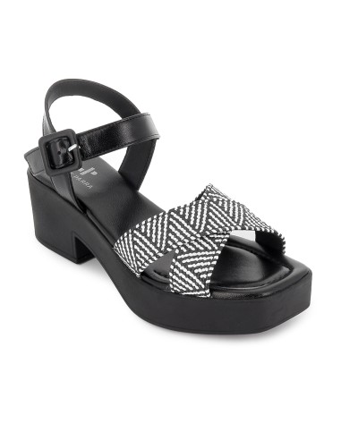 Sandalia piel y tiras con hebilla mujer negro