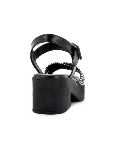 Sandalia piel y tiras con hebilla mujer negro