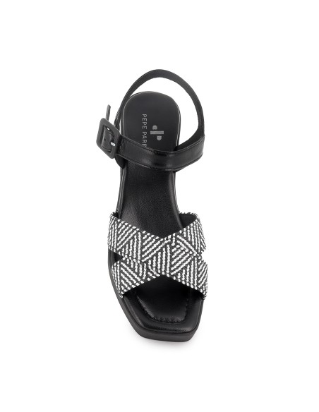 Sandalia piel y tiras con hebilla mujer negro