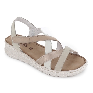 Sandalia piel tiras cruzadas y cuña baja velcro mujer plateada 2