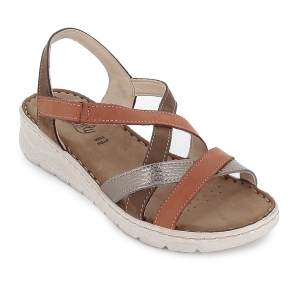 Sandalia piel tiras cruzadas y cuña baja velcro mujer marron 2