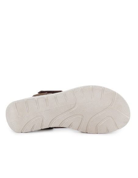 Sandalia piel tiras cruzadas y cuña baja velcro mujer marron