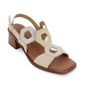 Sandalia piel combi ligera con tacon mujer beige 2