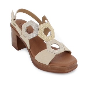 Sandalia piel combi ligera con tacon y plataforma mujer beige 2