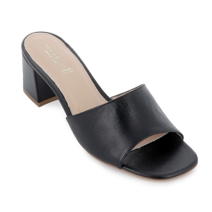 Zueco piel lisa tacon medio forrado mujer negro 2