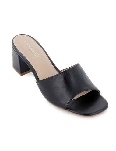 Zueco piel lisa tacon medio forrado mujer negro