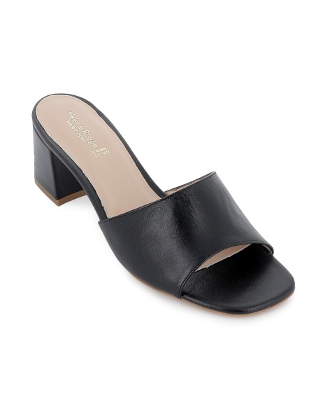 Zueco piel lisa tacon medio forrado mujer negro