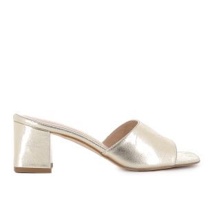 Zueco piel lisa tacon medio forrado mujer dorado