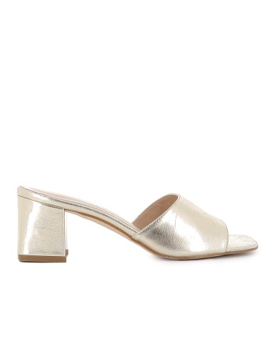 Zueco piel lisa tacon medio forrado mujer dorado