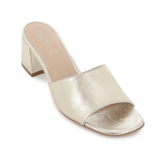 Zueco piel lisa tacon medio forrado mujer dorado 2