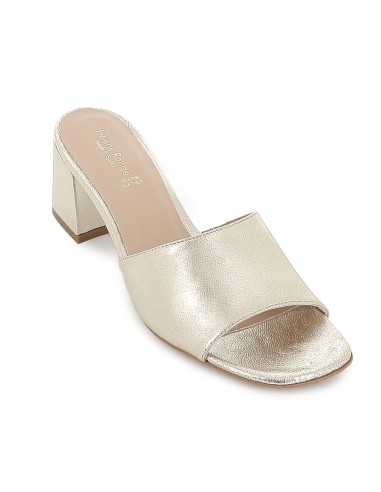 Zueco piel lisa tacon medio forrado mujer dorado