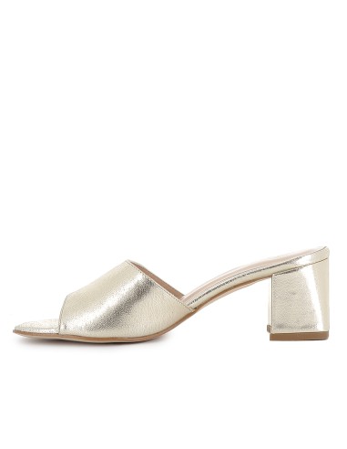 Zueco piel lisa tacon medio forrado mujer dorado