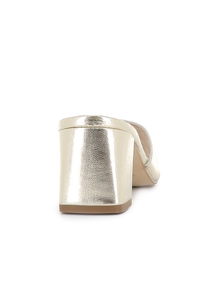 Zueco piel lisa tacon medio forrado mujer dorado
