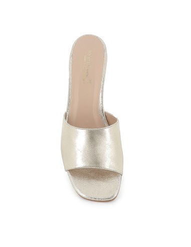 Zueco piel lisa tacon medio forrado mujer dorado