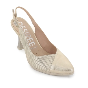 Zapato salon piel combi, hebilla y tacón mujer dorado 2