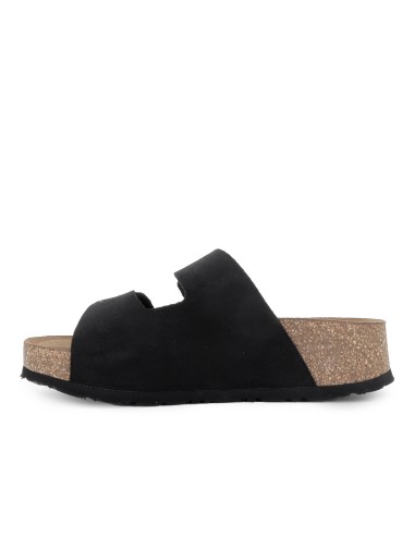 Zueco 2 hebillas plantilla piel piso corcho y caucho mujer negro