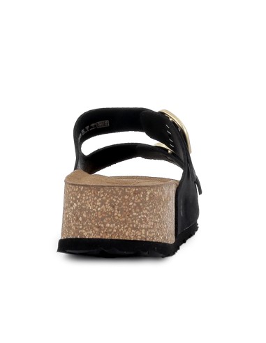 Zueco 2 hebillas plantilla piel piso corcho y caucho mujer negro