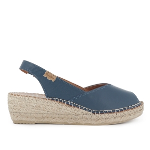 Sandalia yute piel apertura con cierre elástico mujer azul