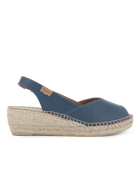 Sandalia yute piel apertura con cierre elástico mujer azul