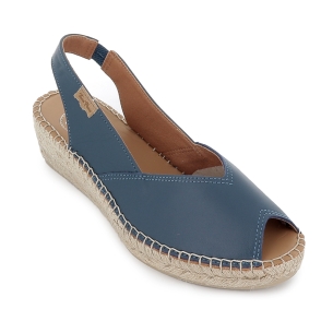 Sandalia yute piel apertura con cierre elástico mujer azul 2