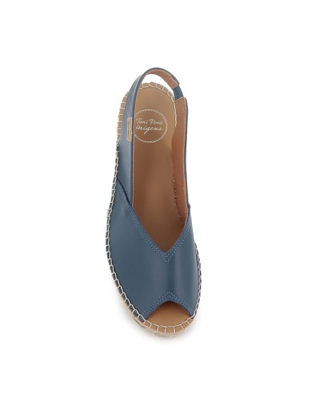 Sandalia yute piel apertura con cierre elástico mujer azul