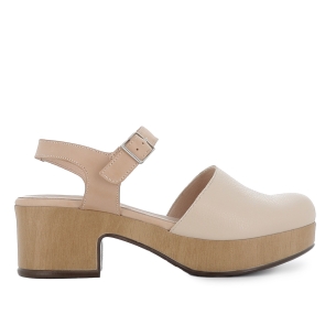 Zapato con correa en piel y plataforma beige mujer
